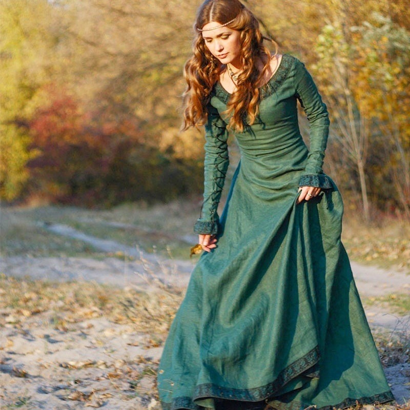 Women Medieval Long Dress V Ne - Medieval Renaissance Dress Women review and price