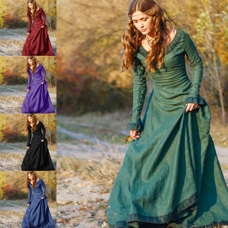 Women Medieval Long Dress V Ne - Medieval Renaissance Dress Women review and price